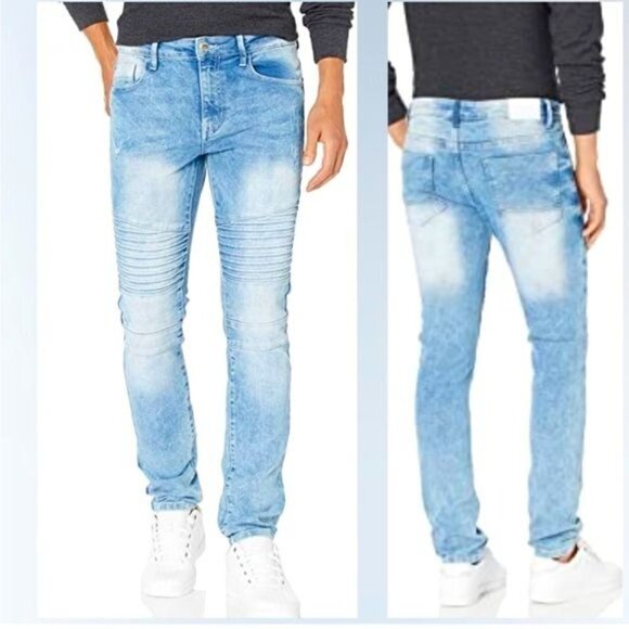 Southpole Mens Jeans Skinny Moto Stretch Denim Retro Acid Wash Sz 34 - Picture 1 of 11